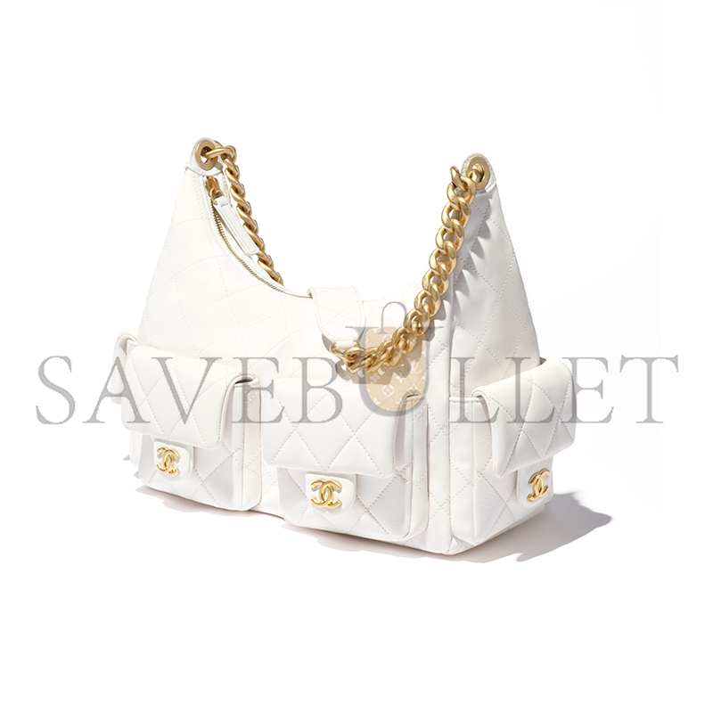 Ch*el maxi hobo bag shiny lambskin & gold-tone metal white as5302 (35*27*18cm)